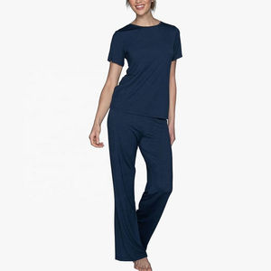 Ropa de dormir OEM para mujer, pijamas de manga larga para mujer, Spandex/tejido de algodón, transpirable, suave, con cordón, trajes de noche sólidos de invierno - Product Image 2