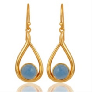 Pendientes de GEMA de Calcedonia azul claro, Plata de Ley 925, forma redonda, novedad - Product Image 1