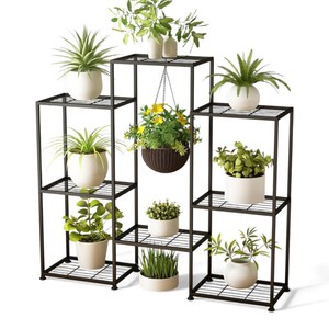 Round Multi Tier <b>Metal</b> Plant Stand Modern Circle <b>Shelf</b> Rack for Indoor Outdoor Flower Display <b>Black</b> Pot Organizer - Product Image 5