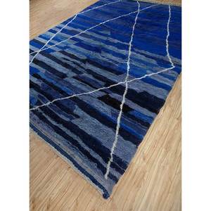 Tapis en laine noué à la main Zuri Blue, motif géométrique, tapis rectangulaire pour couloir, décoration de salon, taille 9x12 pouces, modèle Pae-4587 - Product Image 2