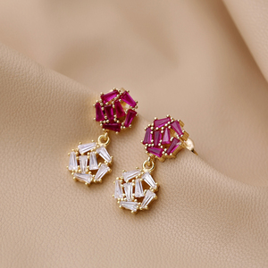 Pendientes de rubí con circonita para mujer, diseño Redondo, joyería de plata de ley 925 - Product Image 4