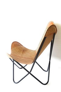Silla plegable de mariposa de estilo rústico Justa, asiento de mezcla de cuero de lona de bambú con soporte de hierro para dormitorio o ocio al aire libre - Product Image 4