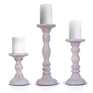Wood <b>Candle</b> Sticks Holder Rustic <b>Candle</b> Holder for Dining Table, Mantle Set of 3 Colour <b>Grey</b> - Product Image 3