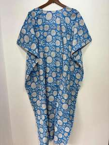 ชุดเดรสผ้าคอตตอนพิมพ์ลายสไตล์อินเดียน้ำหนักเบาใส่สบายชุดชายหาดชุดคลุมยาวถึงพื้นเอวธรรมชาติ - Product Image 5