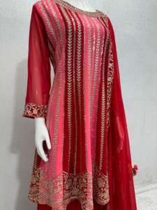 Designer Pure GEORGETTE Alia Cut Embroidery Sikvans Work Indian Pakistani Clothing Fancy Duppata Ready-Made Salwar Kurtis Set - Product Image 5