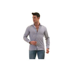 Chemise élégante bleue à motif uni, coupe ajustée, boutonnée, manches longues, pour homme - Product Image 1