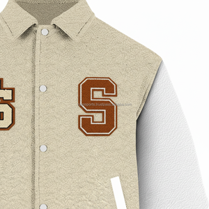 Wholesale Wool Blend Varsity <b>Jacket</b> 450 GSM Soft <b>Sherpa</b> Texture White Leather Sleeves Custom Chenille Varsity <b>Jacket</b> <b>for</b> <b>Men</b> - Product Image 6