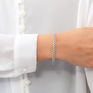 Pulsera de eslabones cubanos de plata 925 con diamante de moissanita y Perla 8mm delgada de dos filas estilo Hip Hop helado para bodas y regalos - Product Image 2