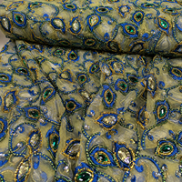 Tissu en polyester/coton Shubham Collections avec broderie informatique de pierres lourdes en cristal, appliques florales et dentelle, couleur personnalisée