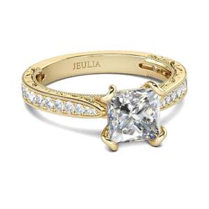 Jeulia Gold Tone Milgrain Princess Cut Diamond Sterling Silver Ring - Product Image 2