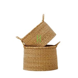 Panier de rangement rectangulaire en bambou tressé à la main HNH, style bohème, écologique, pliable, capacité 6-10L, 40x40x25cm, Vietnam - Product Image 1