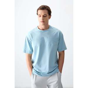 T-shirt basique pour homme Air Jones, bleu clair, coupe ample, en tissu épais et doux en mélange de coton - Modèle 88378 - Product Image 2