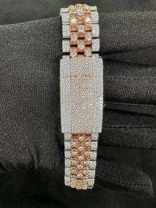 Elegante doble tono estilo Hip Hop Iced Out lujo Acero inoxidable movimiento de cuarzo Moissanite diamante hecho a mano reloj para hombres y mujeres - Product Image 5
