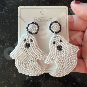 <b>Halloween</b> White Beaded <b>Earrings</b> for Women Patriotic Memorial Day Orange White Blue Colour Fabric Material - Product Image 1