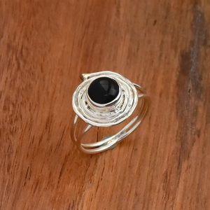 Black Onyx <b>Ring</b> 925 Sterling Silver Round Stone Spiral Wire Wrap <b>Statement</b> Bridesmaid Handmade <b>Ring</b> - Product Image 2
