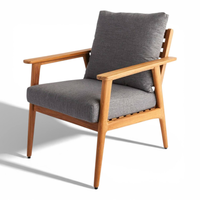 Silla de Jardín Minimalista de Madera de Teca, Sillón Tapizado para Exteriores con Cojín Suave, Asiento de Patio