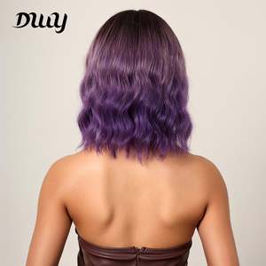 Amelia-DWY for Ombre Purple Curly <b>Wig</b> Bangs 32 Inches High Temperature Fiber Lace Front <b>Wig</b> Transparent Lace Cuticle Aligned - Product Image 6