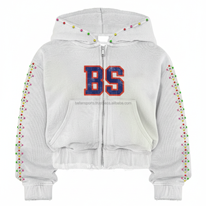 Sudadera con capucha y cremallera de lana GSM 365 de alta calidad, tela suave y cálida, parche BS bordado, capucha y mangas de perlas, sudadera básica con logotipo personalizado - Product Image 1