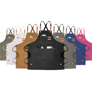 Tablier de chef pour hommes femmes avec poches, tablier en toile de coton pour la cuisine, la cuisson, la peinture d'artiste, le dos croisé - Product Image 6