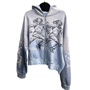 เสื้อฮู้ดดี้ทรงบ็อกซี่แบบครอป ซิปหน้า ลวดลายกราฟิกวินเทจ คุณภาพสูง ขนาดใหญ่พิเศษ ผ้าฝ้าย 100% ลุคทำเก่า สไตล์วินเทจ สำหรับผู้ชาย - Product Image 2