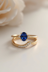 Anillo solitario de zafiro azul redondo de oro sólido personalizado moderno 10K 14K 18K joyería fina chapada en rodio para bodas y fiestas - Product Image 5