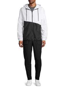 <b>Men's</b> Color Block Hooded <b>Windbreaker</b> Jacket With Zipper White <b>Black</b> Polyester Casual Spring Wear - Product Image 4
