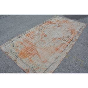 Alfombra turca Vintage de 5x9 pies, patrón de retales de tejido plano de lana beige naranja para decoración de pasillo de sala de estar, respaldo de látex - Product Image 2