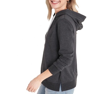 Sweat à capuche en coton French Terry pour femme, coupe ajustée décontractée, manches longues, cordon de serrage, couleur unie brodée, respirant, hiver - Product Image 6