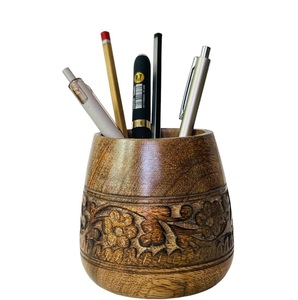 Mango Wooden Pen Holder with Stylish Natural Tree Shell <b>Outside</b> Rustic Look Elegant Desk Organizer Unique Design <b>for</b> Stationery - Product Image 2