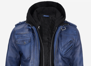 Veste en cuir pour homme, cuir ciré bleu, veste bomber, 2025 - Product Image 3