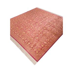 Gulmarg Hand Knotted <b>Silk</b> Rugs <b>Red</b> & Orange Floral Pattern for Home Living Room or Hallway Decor Size 9x12 for Teens - Product Image 2