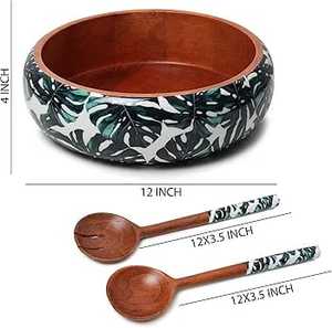 Tazón redondo de madera con mango Meena, diseño moderno Natural para servir masa, comida, ensalada, mezcla de sopa de frutas hecha a mano - Product Image 2