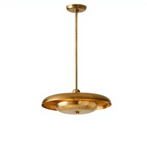 Elegant Mid Century Modern Brass Pendant Light Vintage Dome Ceiling <b>Lamp</b> Retro Chandelier <b>Adjustable</b> Height LED Kitchen Island - Product Image 1