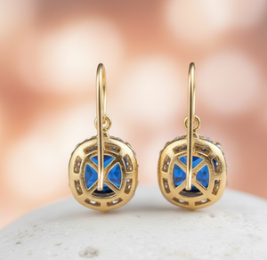 ต่างหูบลูไฮโดร&ซีแซด 4 นิ้ว 8 กรัม |   แปดเหลี่ยมขนาด 10x12 |   เครื่องประดับเงินแท้ 925 ชุบทอง 18K สำหรับงานแต่งงาน ของขวัญสำหรับเธอ - Product Image 4