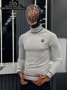 Suéter informal de otoño para hombre para cuello Polo manga larga cremallera calor cálido Cachemira Mohair estampado Jacquard Logo botón raya letra. - Product Image 3