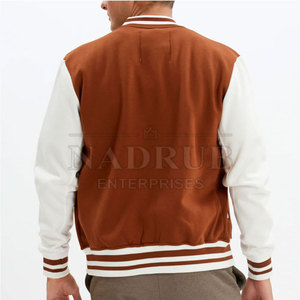 NADRUB ENTERPRIRES Men's Winter Comfortable 100% Cotton Breathable Letterman Jacket Stand Collar Durable Fleece <b>Covered</b> <b>Button</b> - Product Image 3