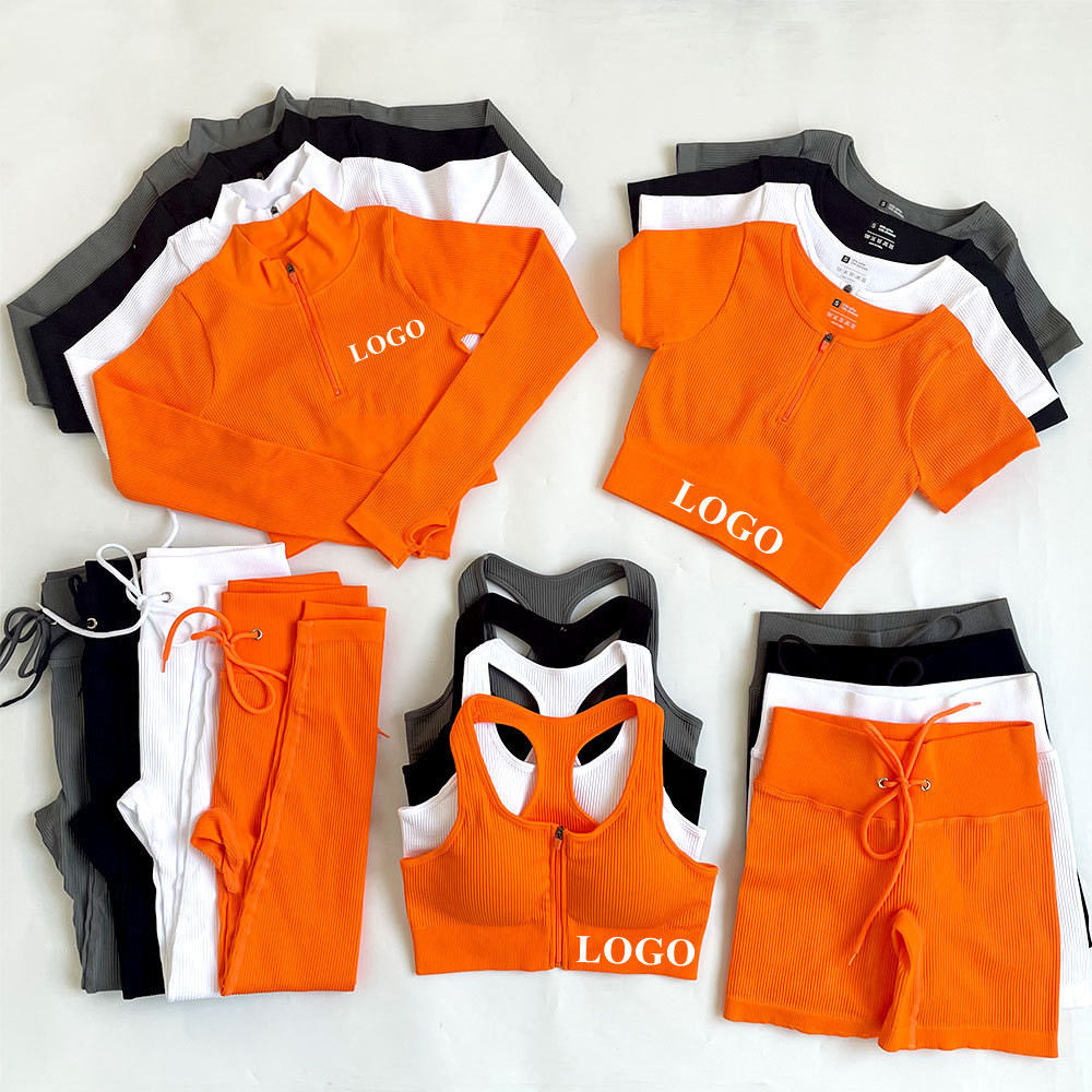 2024 Shorts Long Yoga Set Active Wear Crop Top Women 2 Piece Gym High Back Sports Bra Tanktop 2Pcs Ribbed Seamless Yoga Sets