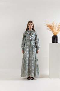 Vestido Maxi ahuecado con estampado floral para mujer, vestido informal de fiesta en la playa con abertura, cintura natural tejida, lavable - Product Image 4