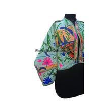 Veste sans manches moderne, simple et vintage, brodée à la main, en coton 100% tricoté, à manches longues, motif floral, écologique, respirante et naturelle