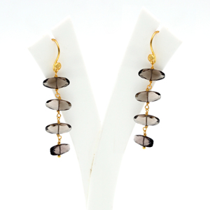 Pendientes de gota ovalados de cuarzo ahumado de moda Dua hechos a mano 18K chapado en oro latón aleación de cobre joyería para bodas - Product Image 2