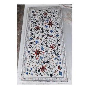 Tablero de Mesa con Incrustaciones de Mármol Blanco Puro de Makrana, Diseño Superior, Hermoso Arte Floral, Diseño de Flores - Product Image 1