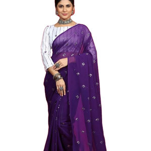 Sari FABZONE S21, Último Diseño, Seda Georgette Pesada con Bordado de Lentejuelas, Tradicional Indio, para Fiestas y Festivales, para Mujer - Product Image 1