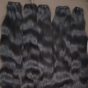 Venta al por mayor 100% Natural Humano Remy Extensiones de Cabello Indio Doble Dibujado Rizado Recto Estilo de Onda de Agua Suave Trenzado - Product Image 1