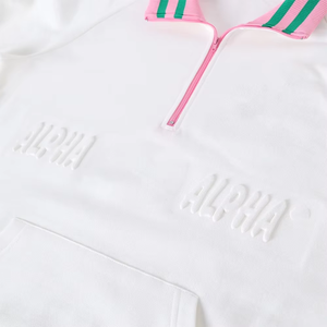 Sudadera Unisex de Alta Calidad con Cierre de Cremallera de un Cuarto, Diseño Griego Personalizado, Informal, de Invierno, de Forro Polar Sólido, Transpirable, Color Blanco Alfa en la Parte Delantera - Product Image 5