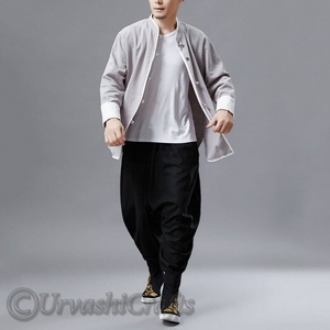 Designer ผ้าฝ้ายลินินผู้ชายสบายๆฤดูร้อนแขนยาวปุ่มลงเสื้อสไตล์จีนเสื้อตัดกันในราคาจํานวนมาก - Product Image 3