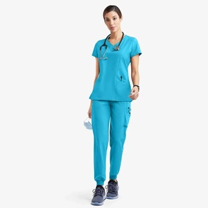 Abrigo de algodón con cuello redondo para mujer, cómodos uniformes de enfermería para ropa de trabajo de Spa para médicos y veterinarios - Product Image 6