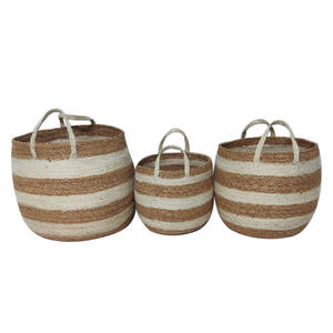 Handgeweven Zeegras Jute Rotan Mand Handvat Wasgoed Fruit Boodschappen Keuken Decoratieve Plant Pot Opslag Pp - Product Image 3