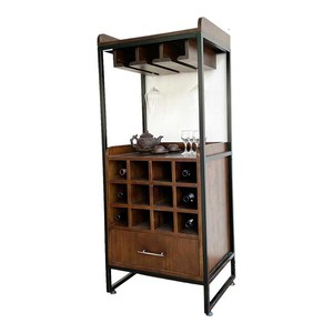 TPA015 Modern Antique Oak <b>Wine</b> Cabinet with Cooling Feature Solid Wood and Rubberwood Home Furniture with Iron Legs - Product Image 1