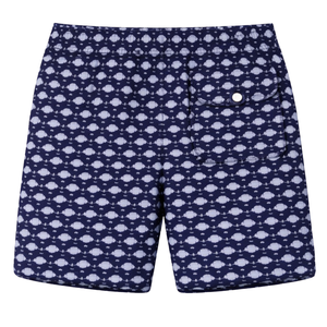 Shorts de bain recyclés pour hommes, motif rhinocéros bleu marine, séchage rapide, avec taille élastique et poches à cordon - Product Image 2