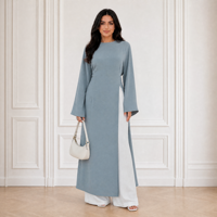 Loriya Modest Two Piece Muslim Outfit Atasan Abaya Lengan Panjang dengan Belahan Samping, Tali Serut di Belakang, dan Celana Senada untuk Wanita